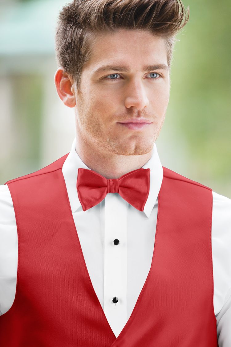 Guy wearing the Expressions Ferrari Red Bow Tie and matching vest