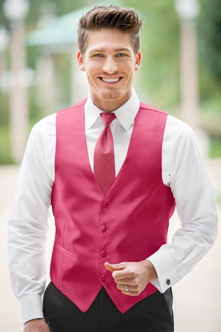 Guy wearing the Expressions Lite Watermelon Fullback Vest and matching tie
