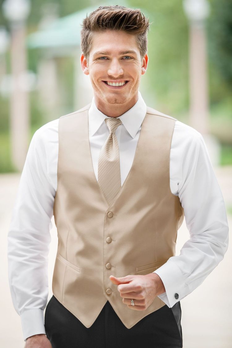 Guy wearing the Expressions Nude Fullback Vest and matching tie