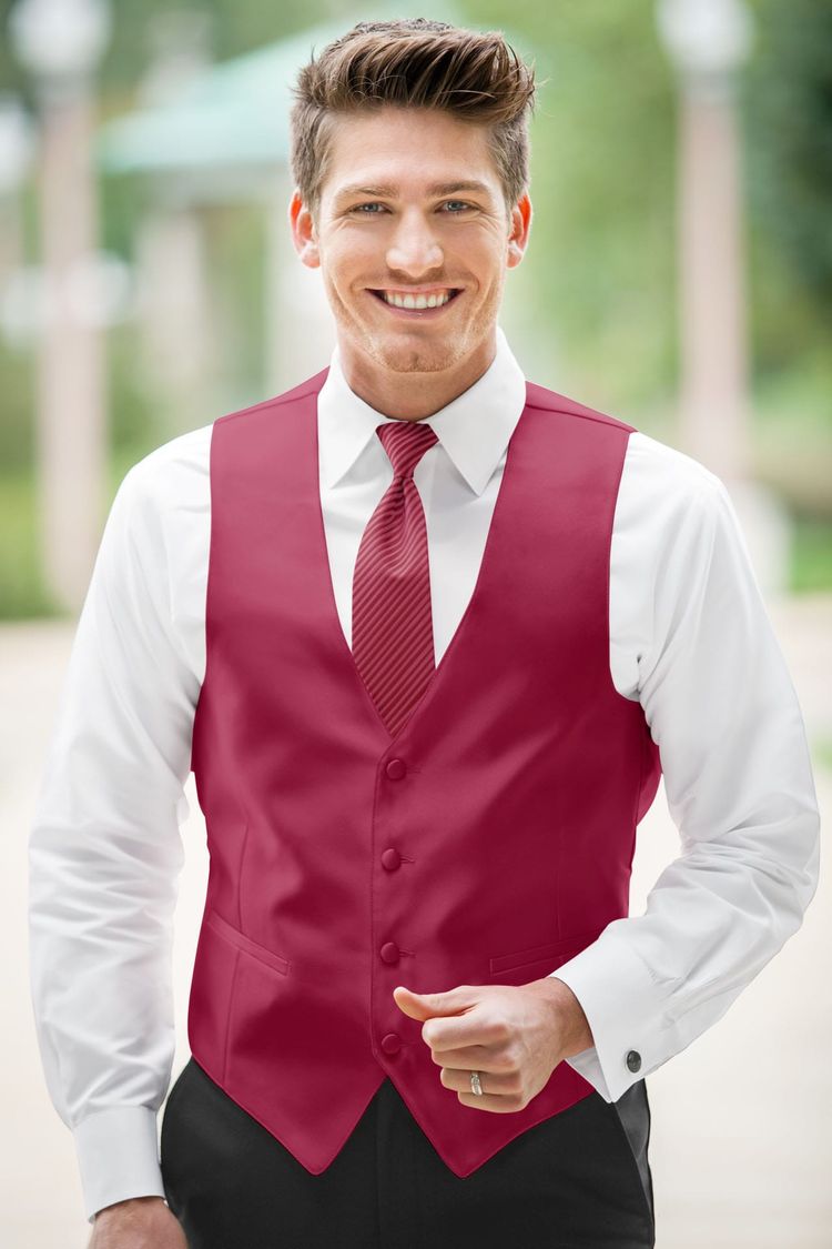 Guy wearing the Expressions Watermelon Fullback Vest and matching tie