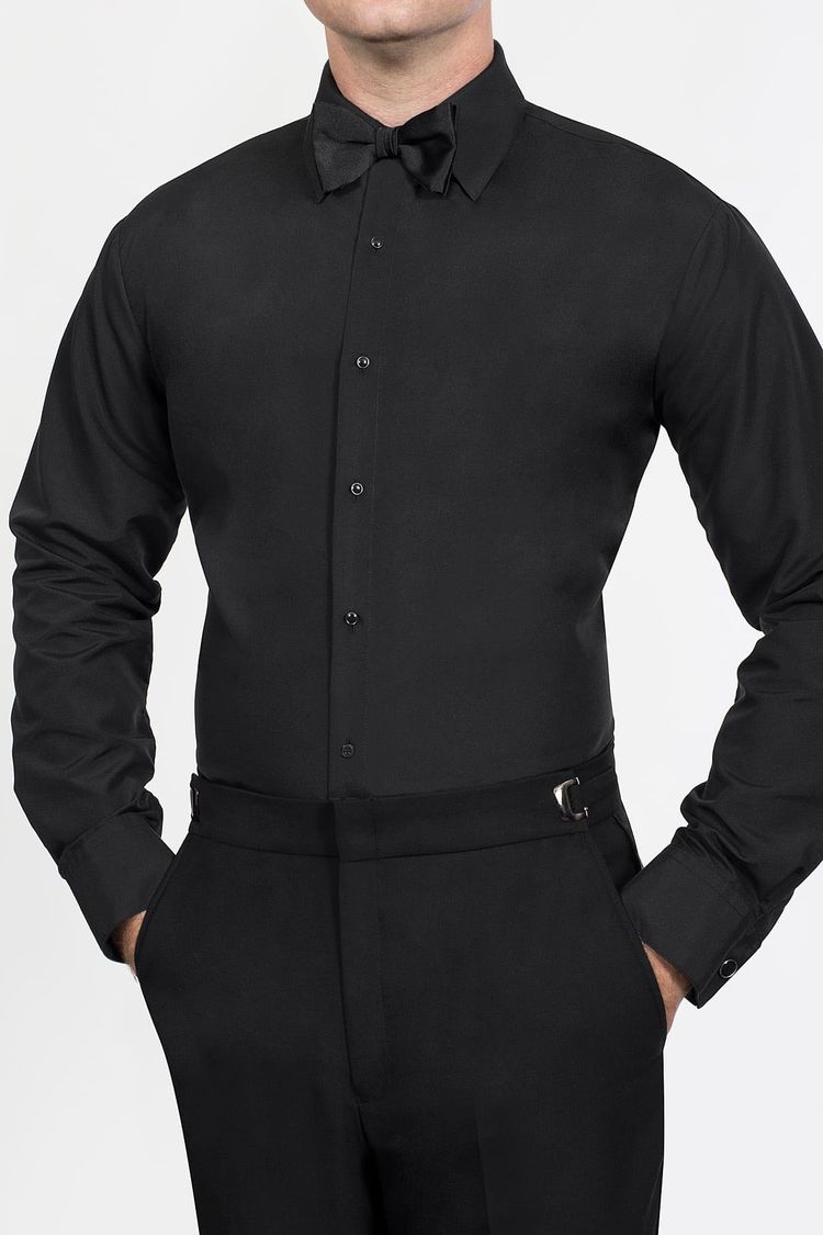 Black Fitted Microfiber Formal Shirt