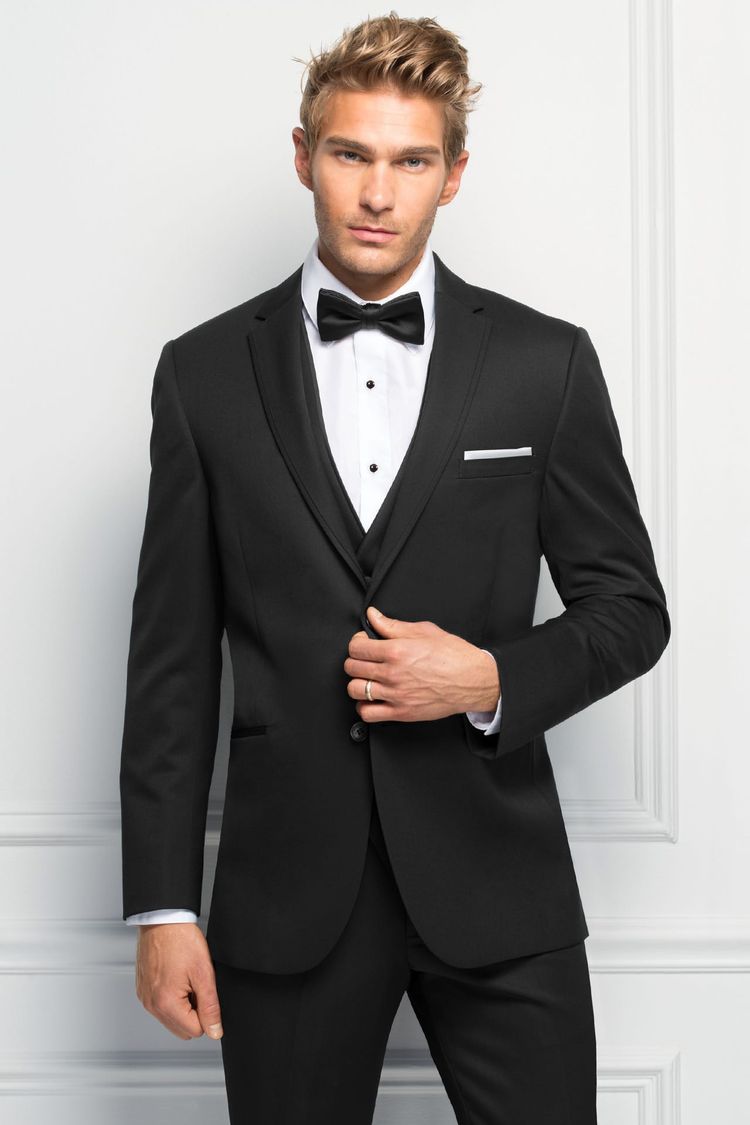 Buttoning his jacket in a Wedding Suit Black Michael Kors Sterling